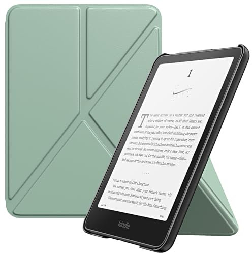 MoKo Hülle für All-New Amazon 7 Kindle Paperwhite 12th Generation 2024, Origami Ständer Hülle mit Magnetic PC Rückseite Cover, Denim Schwarz