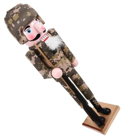 Garneck Ornement De Noël Bois Figurine Casse-Noisette Soldat Camouflage Décoration Festive pour Maison Bureau Restaurant