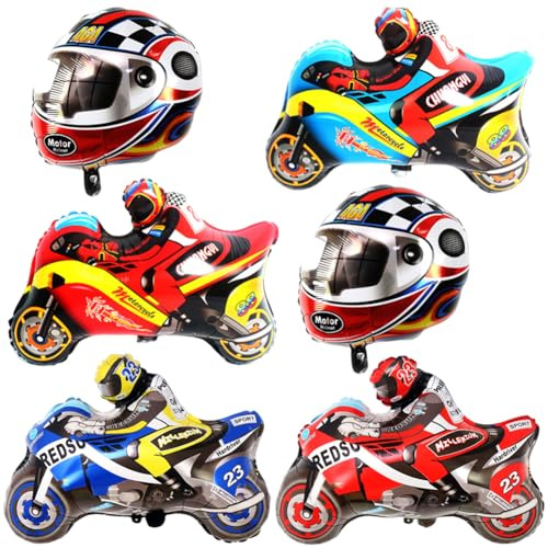 6PCS Motocross Geburtstag, Racing Ballon Set,Motorrad Deko Luftballons, Rennauto Folienballon, Cars Geburtstagsdeko Luftballons Motorrad, Motorrad Geburtstag Junge Dekoration Dekoration Rennwagen