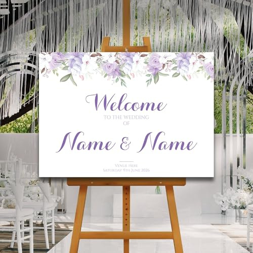 Purple Lily Roses Welcome Sign, Printed Sign A1 A2 A3 A4, Welcome Sign Order of The Day, Purple Lilacs, Personalised Wedding Welcome Sign