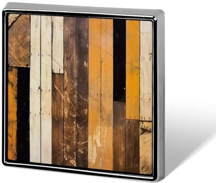 Badge carré en bois rustique imprimé en métal - Broche décorative pour sac, chapeau - Accessoires pour homme et femme - En aluminium, 0.7*0.7 in, Aluminium