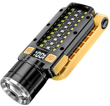 Jubepk Lampes de poche LED de travail, lampes de travail LED rechargeables, Lampe de travail extérieure rechargeable avec base magnétique, Lampe de travail LED polyvalente avec lampe d'avertissement