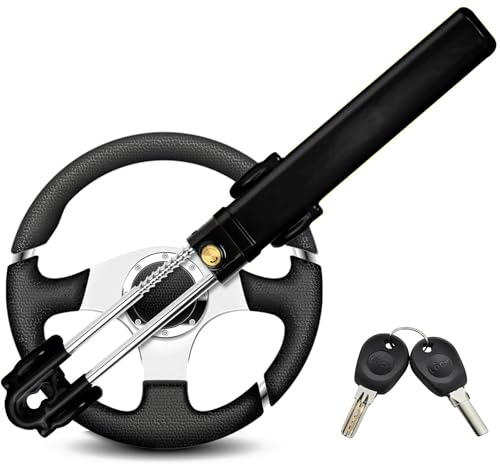 Lenkradschloss Doppelstange, Auto-Lenkradschlösser, Universal-Lenkradschloss, strapazierfähig, hohe Sichtbarkeit, universelle Passform für Autos, SUVs, Wohnmobile, Wohnwagen, 2 Schlüssel (Schwarz)