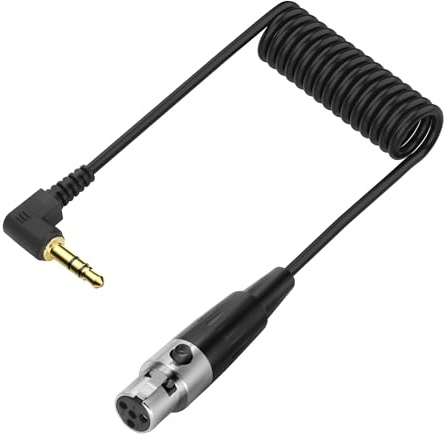 XMSJSIY Mini XLR zu 3.5mm Stereo Audio Kabel 90 Grad Rechteckiger Winkel 1/8 TRS zu Mini XLR 4 Pin Buchse Kopfhörer Frühling Audio Coiled Kabel für MP3 Player, Telefone, Laptop - 0.5m /1.65ft (4 Pin)