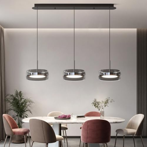 AHQX LED Pendelleuchte Kristall Glas Hängelampe Esstisch LED Hängeleuchte Höhenverstellbar Für Esszimmer Wohnzimmer, Vintage-Industriedesign Dimmbar Deckenleuchte(B-3 Lichter)