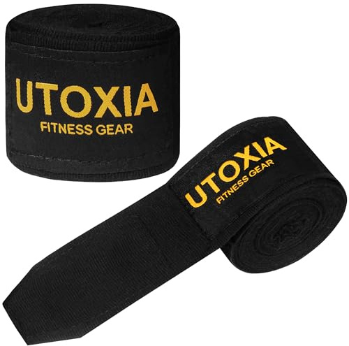 UTOXIA Fasce per le mani da boxe e borsa per il lavaggio inclusa, sport, MMA e arti marziali, bende elastiche da 4,5 metri (nero, 1 paio)