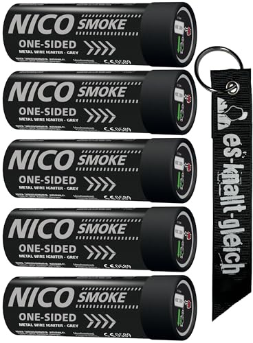 Rauchkörper Smoke Grenades 80 Sekunden im 5er Pack in Rot Blau Gelb Grün Orange Lila Grau Weiß von NICO Europe mit Anhänger (Grau)