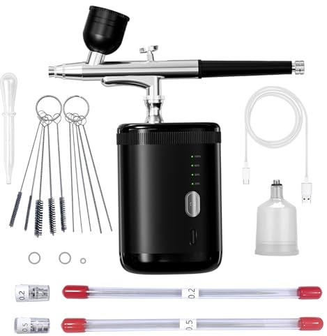 Kit aerografo: pistola a spruzzo portatile con ugello da 0,2/0,3/0,5 mm, set di pistola a spruzzo ricaricabile senza fili adatto: pennello ad aria per unghie, arte, spruzzatura, modello, pittura