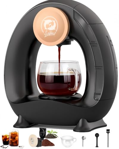 i Cafilas Electric coffee machine Mini coffee brewer for ground coffee,Americano 2-in-1 Mini One Cup coffee brewer/tea maker 1400W 2-Minute Fast Heating, 120-240ml single cup capacity (black)