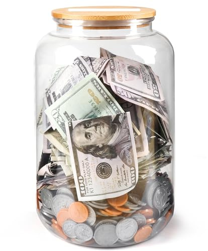 Mczcent Clear Piggy Bank with Slotted Lid, 7/8 Gallon Plastic Money Saving Jar Bank Box Container for Cash Saving, Clear Large Money Coin Change Bank Jar Container Penny Piggy Jar Bank for Adults Kids