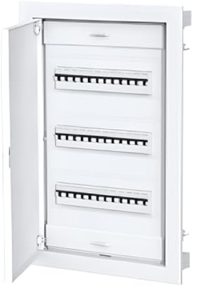 Made in Italy, Centralino bianco 36+6 moduli/apparecchi, installazione ad incasso su cartongesso, sportello in metallo, misure 368x568x93 mm, con morsettiere e guide DIN, quadro impianto elettrico