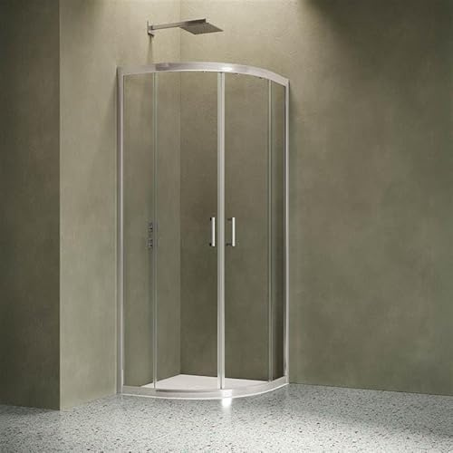 Siro - Cabine de douche ronde 80 x 80 cm avec 2 portes coulissantes Chrome/Transparent