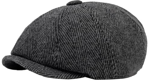FEOYA Schiebermmütze Herren Tweed-Flachmütze Retro-Fischgrätenmuster Bakerboy-Mütze Newsboy Cap 1920er-Jahre Gatsby-Hut Peaky-Baskenmütze für Männer Accessoires Hüte Tiefgrau