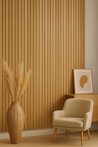 Be-Creative Decorative Acoustic Wood Slat Wall Panels – Natural Oak Effect 1.2 m × 0.6 m – Modern Wall Cladding for Homes, Restaurants, Salons & Events – Easy Install & Sound Absorbing Design