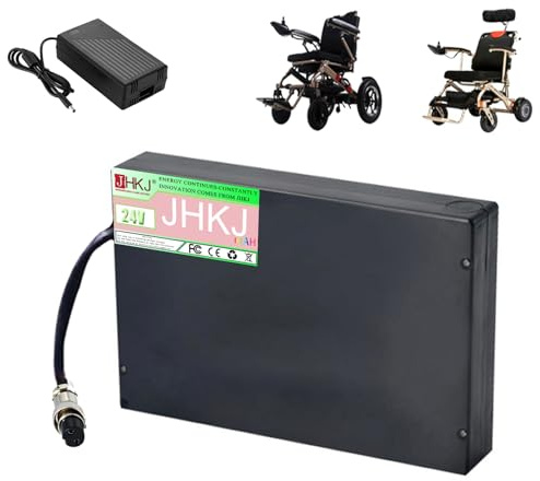 JHKJ 24 Volt Replaceable Lithium Li-ion Battery Pack 24V 10Ah 12Ah 15Ah Electric Wheelchair Battery for 360W Wheelchair Motor kits with BMS Protection Charger,GX20,24V 10Ah