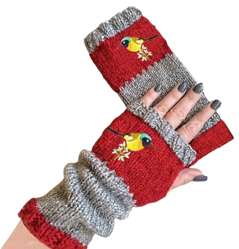 Generisch Women's Winter Gloves Knitted Warm Half Finger Wool Gloves Latex (Red, One Size)
