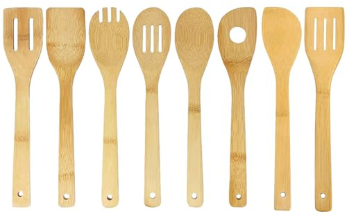 GWAWG Wooden Spoons for Cooking,8PCS Heat Resistant Wooden Cooking Utensils,Wooden Utensil Set,Premium Wood Kitchen Utensils,Nonstick Pans & Cookware for Cook Housewarming Gift