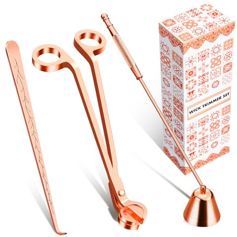Calary 3 in 1 Candle Care Kit - Wick Trimmer, Snuffer & Dipper Set (Rose Gold)