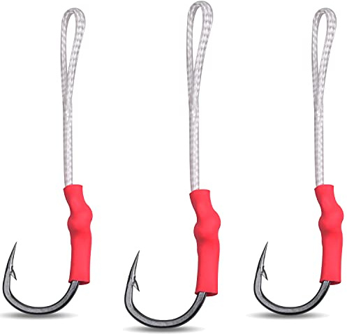 SILANON Angelhilfe Haken Salzwasser Jigging, 40 Stück Edelstahl Jigs Haken mit PE Schnur für Süßwasser Angelzubehör Größen 1/0-10/0, Unisex, 8/0 40pcs