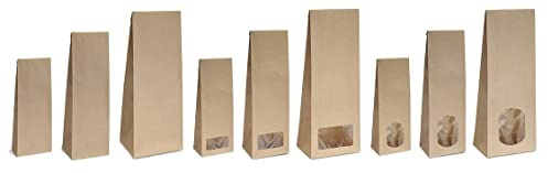 100x Blockbodenbeutel ohne Sichtfenster - 500g - Größe 10,5 x 6 x 29 cm - Papiertüten Bodenbeutel Geschenktüte Papierbeutel Tütchen Kraftpapier Papierbeutel Adventskalendertüten zum Befüllen