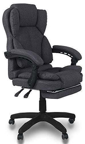 TRISENS Bürostuhl, ergonomischer Schreibtischstuhl Stoff Chefsessel mit gepolsterten Armlehnen und Kopfunterstützung, Höheverstellbar 360°Bürodrehstuhl Stoff Drehstuhl, Farbe:Dunkelgrau