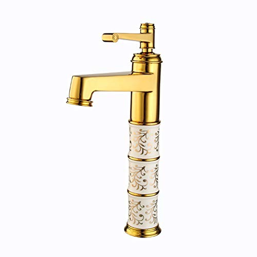 Wasserhahn Bad Waschtischarmatur, Moderner Messing Waschtischmischer Armatur Kaltes Und Heißes Wasser Vorhanden, Geeignet Für Badezimmer Und Waschbecken, Einhandmischer Waschtischarmaturen, Golden