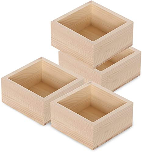 Rustic Wooden Box Small Wooden Box,8 Pack Small Wood Square Storage Organizer Container Craft Box Small Wooden Box for Collectibles Home Venue Desktop Drawer Decor Succulent Pot (4'' x 4'')