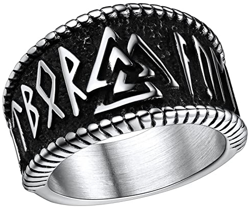 FaithHeart Ring für Herren Damen,14.3mm Breit Edelstahl Fingerring in Größe 54-72, Wikinger Rune Fingerring mit Geschenkbox für Vatertag Valentinstag Geburtstag
