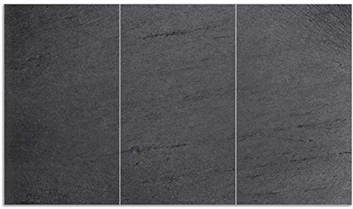 Wallario Herdabdeckplatte/Spritzschutz aus Glas, 3-teilig, 90x52cm, für Ceran- und Induktionsherde, Schwarze Schiefertafel Optik - Steintafel