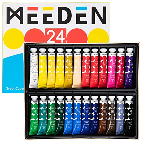 MEEDEN Gouache Paint Set, 24 Vibrant Colors (0.4oz, 12ml), Rich Pigment, Water-Based Gouache Tubes Paints for Canvas and Paper, Art Supplies for Artist, Adults, Kids, Beginners