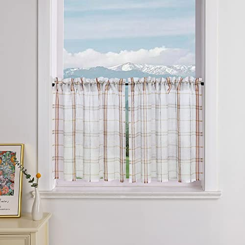 Delien 2er Set Bistrogardinen Plaid Landhaus Scheibengardinen Kariert Gingham Muster »Karo« Küchengardinen Kurz Dekoschals Kleinfenster Gardinen mit Tunnelzug BxH 90x90cm,Rot