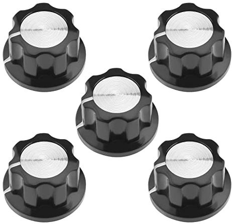 eMagTech Potentiometer-Knöpfe, silberfarben, Drehknöpfe für 6 mm Durchmesser, Schaft, Gitarreneffekt, Pedalknöpfe, Verstärker, Steuerknöpfe, 23 mm Knaufdurchmesser oben, 5 Stück