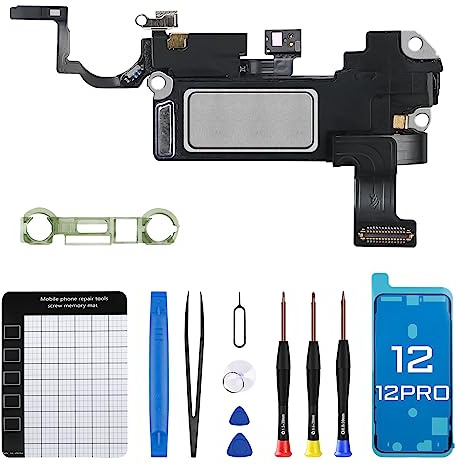 Ricambio per iPhone 12 Earpiece Front Speaker per iPhone 12 pro Repair 6.1 inch Ear Module Part with Proximity Sensor Ambient Light Sensor Flex Cable Connector Tool Kit for A2172 A2402 A2403