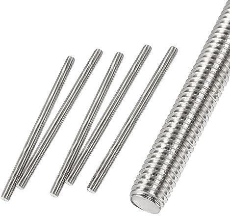HiPicco M10 x 120mm Fully Threaded Rod & Studs, 304 Stainless Steel Right Hand Threads Rods, M10-1.5 Thread Pitch for Anchor Bolts, Clamps, Hangers and U-Bolts 5 Pack