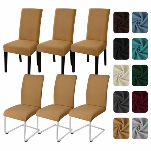 Yugarlibi Stuhlhussen 6er Set Stretch Stuhlhussen Schwingstuhl Elastische Hussen Stuhlbezug Abnehmbarer Waschbarer Stühle Schutz für Küche Restaurant Hotel Bankett Hochzeit (Kamel, 6 Stück)