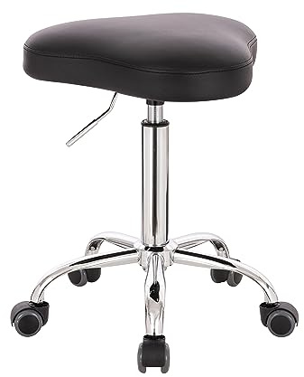 1stuff Sattelhocker für Einsteiger Rollhocker Trigon, Sattelstuhl, Schwarz | 1stuff Markenqualität, platzsparendes, verchromtes Fußkreuz, Arzthocker Arbeitshocker Praxishocker Drehhocker