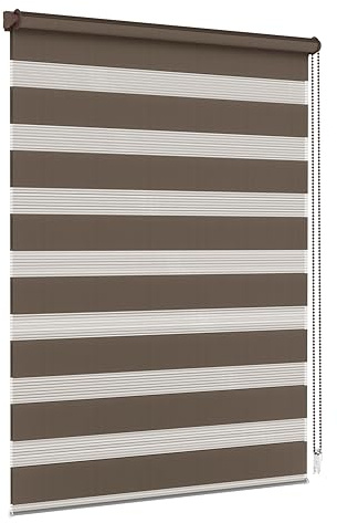 Jalousiescout Doppelrollo Klemmfix ohne Bohren & mit Bohren, 70x230cm Dunkelbraun Rollo Fensterrollo lichtdurchlässig, Sonnenschutzrollo Zebrarollo für Fenster & Türen