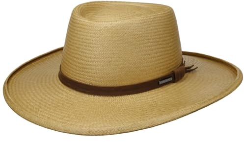 Stetson Chapeau Panama Valpaco Gambler Femme/Homme - Made in Ecuador D'Ete de Soleil en Paille avec Bandeau Cuir Ete Printemps-ete - M (56-57 cm) Beige