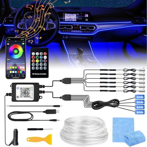 Sunshine smile Auto LED Innenbeleuchtung,6M/ 6 in 1 RGB Auto Innenraumbeleuchtung,App+Fernbedienung Control steuerbare Innenbeleuchtung Laser,Mehrfarbige Ambientebeleuchtung(Farbe)