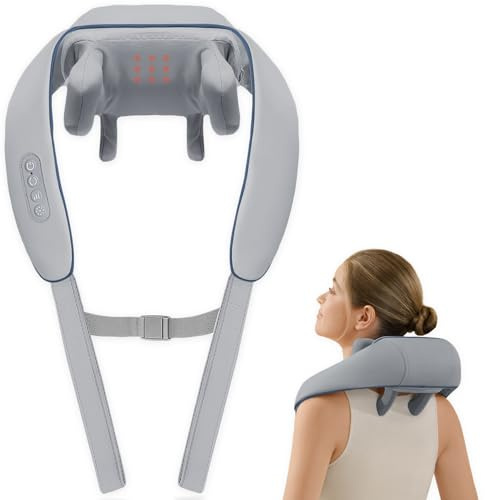 Primizia Masajeador de Cuello y Hombros con Función de Calefacción, Masajeador Cervical 2Modos, 3Niveles, para el Tratamiento del Dolor de Cuello y Espalda, Gris