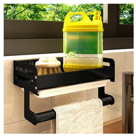 JVHLOV Spülbecken Organizer für Küche, Badezimmer Waschbecken Organizer, mit Drain Pan für Bad Arbeitsplatten Lagerung, Metalle Hängender Küchenorganizer Badezimmer