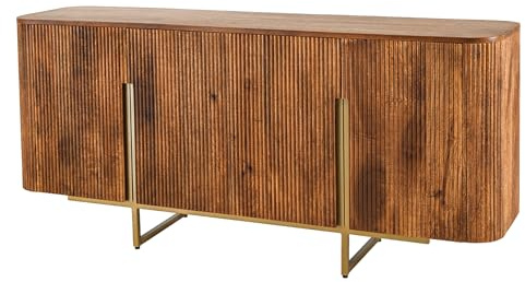 Riess Ambiente Sideboard Gatsby - 160cm - braun - Mangoholz mit Stauraum | Montiert geliefert, Metallgestell, pflegeleichte Oberfläche, natürliche Maserung, Gold-Finish