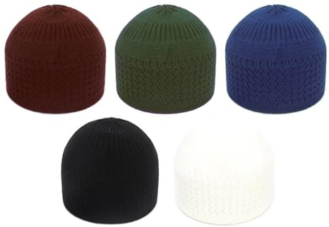 Kellegour 5pcs Chapeaux Kufi Turcs Musulmans, Tricotés pour Hommes et Femmes, Chapeau Skull, Islamique, Bonnet pour Eid Ramadan Prier Cadeau