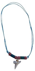 BLUSUPERSHOP 1 x ART-halsband 20 prim, äkta haj tand hänge 2 3 cm ca är alltid annorlunda och unisex tribal justerbar rem, medium, rep och snäckskal, hajtand