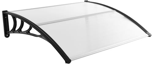 RELAX4LIFE Vordach für Haustür, 122 x 99 cm, Überdachung aus Polycarbonat & Aluminium, Türvordach für Sonnenschutz Regenschutz Windschutz, Pultvordach für Tür Eingang Hauseingang, Transparent & Grau