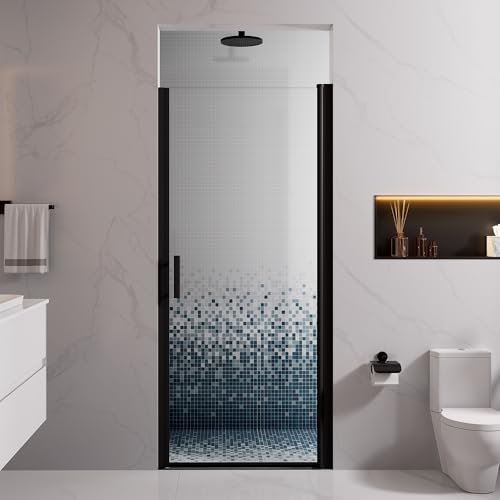 MORVANO Glass Door Pivot Glass Shower Door Adjustable 33-34 in W x 72 in H 1/4 in Clear SGCC Tempered Glass, Swing Shower Door in Matte Black Finish, Pivot Door Can Reversible Installation