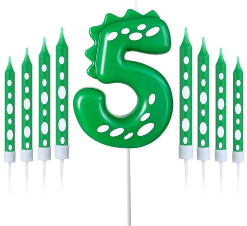 Candele Compleanno Numero 5,Candeline di Compleanno di Dinosauri,Con 8 Candeline Lunghe Sottili,candele per feste a tema Dinosauri,per feste di compleanno ragazzi e ragazze (Dinosauri, 5)