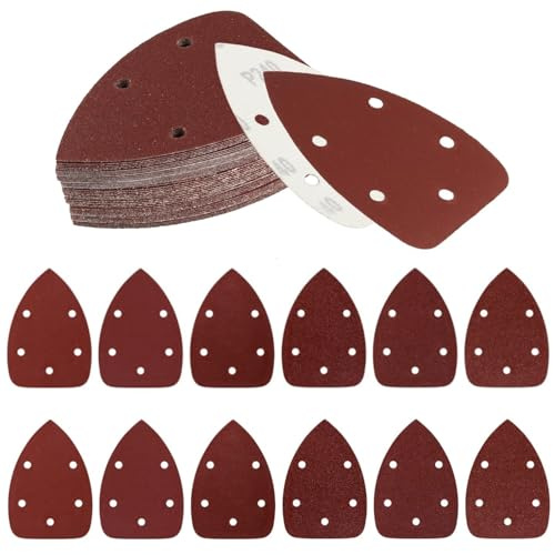 60 Multi Tool Sanding Pads, Triangle Mouse Sanding Pads for Mouse Sander Pads Sheets, 5 Hole Sanding Sheets Assorted 40/60/80/120/180/240 Grits Mouse Sandpaper for Electric Sander Detail Sander Pads