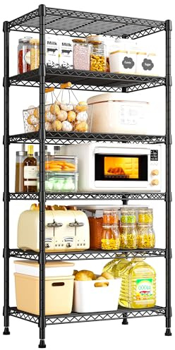 REIBII 6-Tier Metal Shelving Unit, 55W x 30D x 180H cm - 180kg Heavy Duty Shelf Storage Unit with Adjustable Shelves and Adjustable Feet, Corner Shelf for Kitchen,Bathroom, Basement, Utility Room