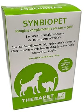 BIO4LIFE | Synbiopet 50 capsule da 375 mg, mangime cokplementare per cani e gatti che favorisce il normale benessere del tratto gastrointestinale